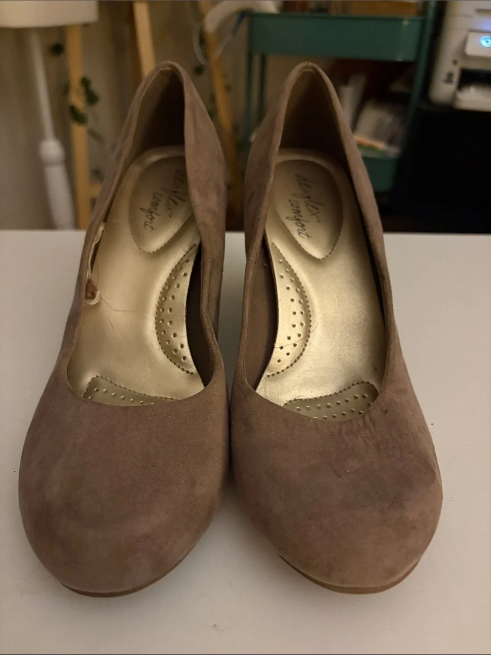 Women's Suede Wedge Pumps in Taupe